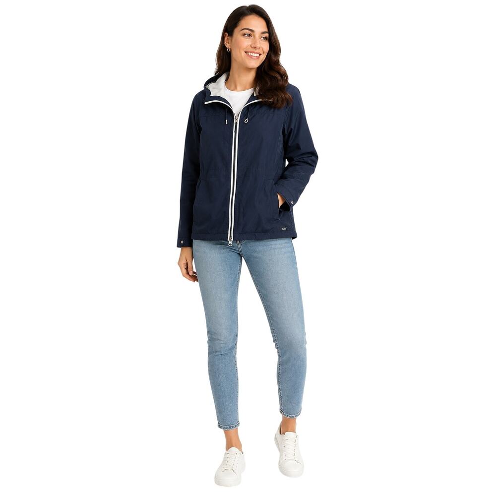 Eddie Bauer Women's Hooded Jersey Lined Jacket Navy Large Full Zip - Picture 2 of 9